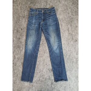 American Eagle Jeans Mens 28x32* Blue Slim Straight Denim Whiskered Fade Out